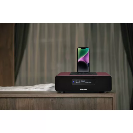 Sangean DDR-38 Asztali rádió DAB+, DAB, URH Apple-Dock, AUX, Bluetooth® Akkutöltő funkció, Táviránytóval, Ébresztő funkció Barna