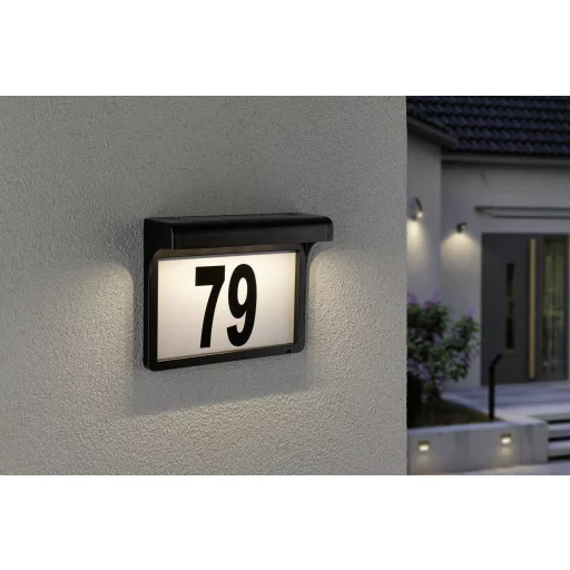Napelemes házszám tábla 0,05 W IP44 3000K fekete, Paulmann Dayton II 95388