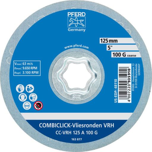 PFERD TOOLS 42000062 COMBICLICK kemény gyapjú kerek blank CC Ø 125 mm A 100G finom csiszoláshoz és simításhoz sarokcsiszolókhoz Ø 125 mm