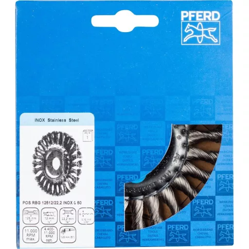PFERD TOOLS Körkefe csomózott RBG Ø 125 x 12 x 22,2 mm rozsdamentes acélhuzal Ø 0,50 sarokcsiszolóhoz POS RBG 12512/22,2 INOX 0,50 43303008 1 db