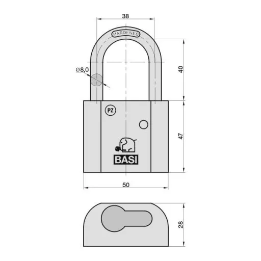 Basi PZ5090-0010 Függő lakat Profilhengeres lakat