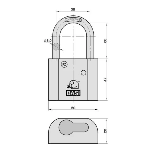 Basi PZ5090-0011 Függő lakat Profilhengeres lakat