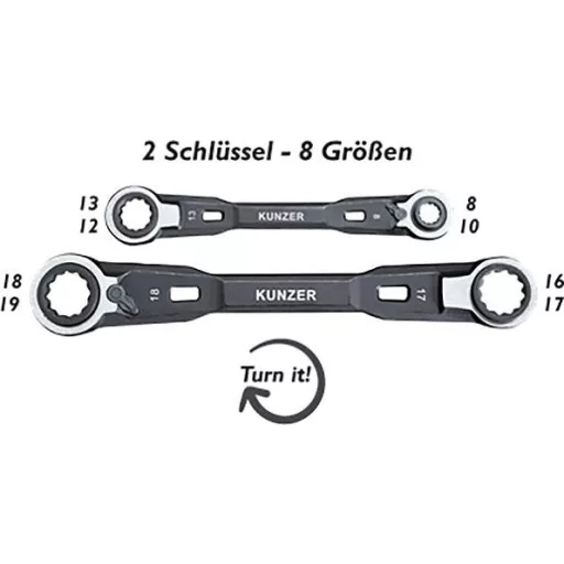 Kunzer 7RRS02 Gyűrűs-racsnis kulcs készlet 4 részes Kulcsszélesség (metrikus) 8 - 19 mm