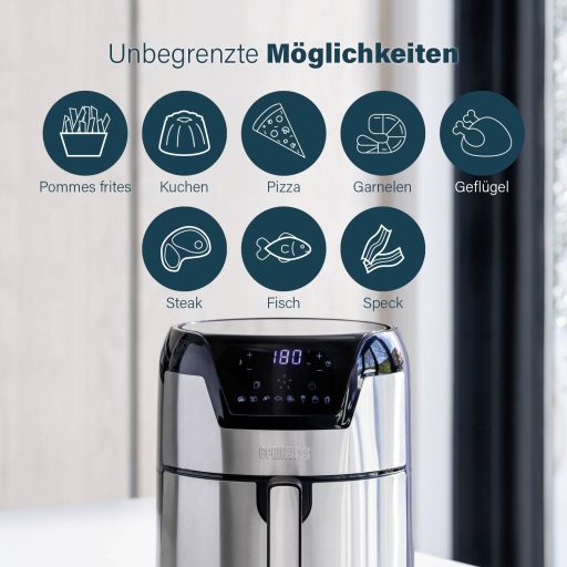 Princess 01.182026.01.001 Forrólevegős fritőz 4.5 l 1500 W Túlhevülés elleni védelem, Időzítő funkció, Kijelzővel Fekete/ezüst