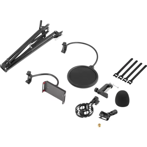 Asztali mikrofonállvány pop szűrővel és telefon tartóval, Renkforce RF-MCS-200