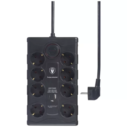 Sygonix SY-4751202 Túlfeszültség ellen védő elosztó 8 részes Fekete Védőérintkezős 1 db