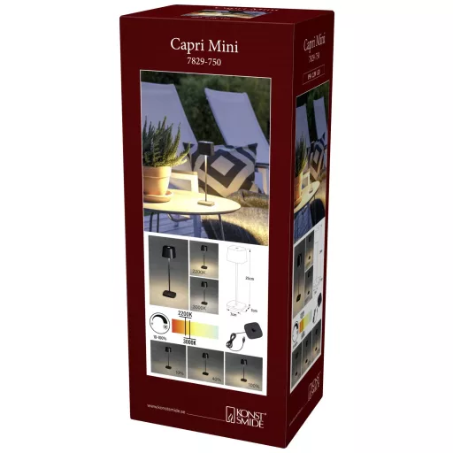 Konstsmide 7829-750 Capri LED-es akkus asztali lámpa 2.2 W Melegfehér Fekete
