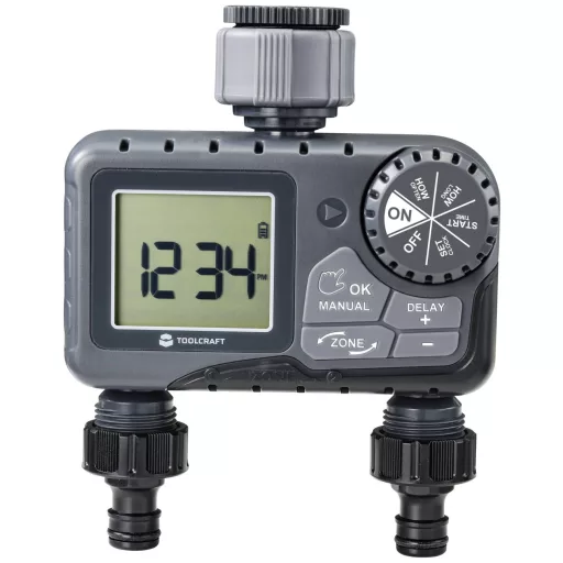 Kerti vízcsapra szerelhető kettős öntözőkomputer, Toolcraft TO-7153944