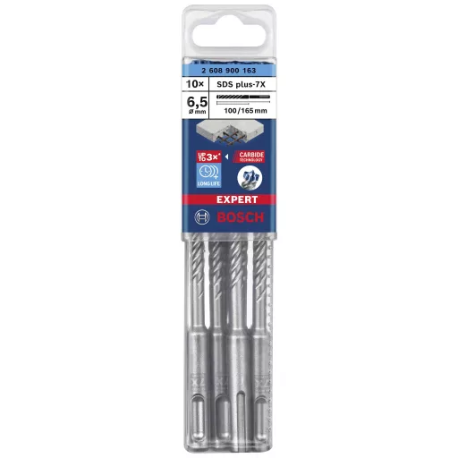 Bosch Accessories EXPERT SDS plus-7X 2608900163 Kalapácsfúró 10 részes 6.50 mm Teljes hossz 165 mm SDS-Plus 10 db