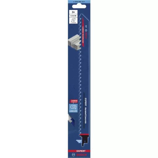 Bosch Accessories 2608900411 EXPERT Gázbeton S 1241 HM dugattyús fűrészlap, 3 db Fűrészlap hossz 300 mm 3 db