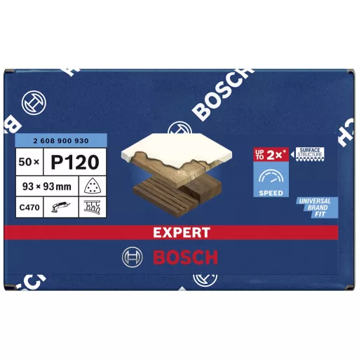 Bosch Accessories EXPERT C470 2608900930 Delta csiszolópapír Lyukas Szemcsézet 120 (H x Sz) 93 mm x 93 mm 50 db