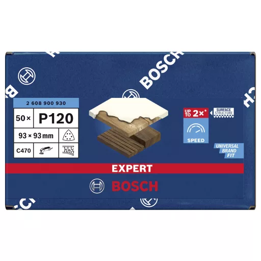 Bosch Accessories EXPERT C470 2608900930 Delta csiszolópapír Lyukas Szemcsézet 120 (H x Sz) 93 mm x 93 mm 50 db