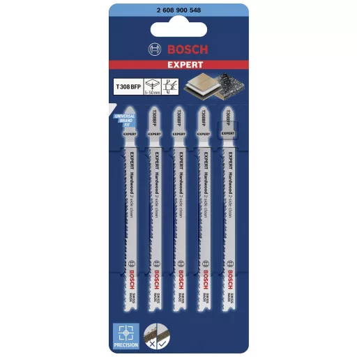Bosch Accessories 2608900548 SZAKÉRTŐ Hardwood 2-old clean T 308 BFP kirakós penge, 5 db 5 db