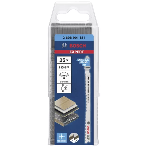 Bosch Accessories 2608901181 SZAKÉRTŐ Hardwood 2-old clean T 308 BFP szúrófűrészlap, 25 db 25 db