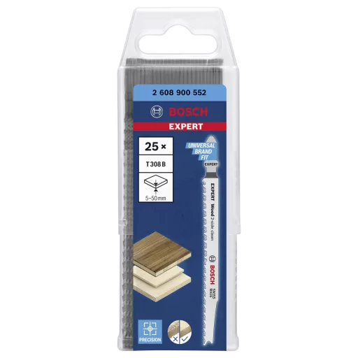 Bosch Accessories 2608900552 SZAKÉRTŐ Wood 2-old clean T 308 B szúrófűrészlap, 25 db 25 db