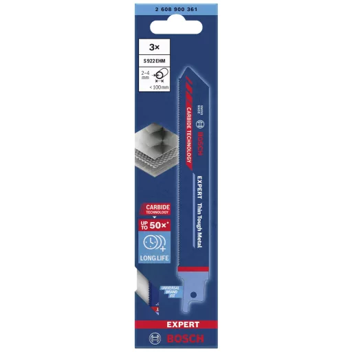 Bosch Accessories 2608900361 EXPERT Thin Tough Metal S 922 EHM dugattyús fűrészlap, 3 db Fűrészlap hossz 150 mm 3 db