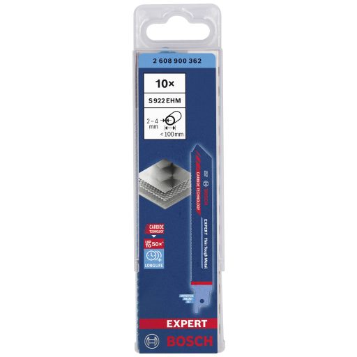 Bosch Accessories 2608900362 EXPERT Thin Tough Metal S 922 EHM dugattyús fűrészlap, 10 darab Fűrészlap hossz 150 mm 10 db