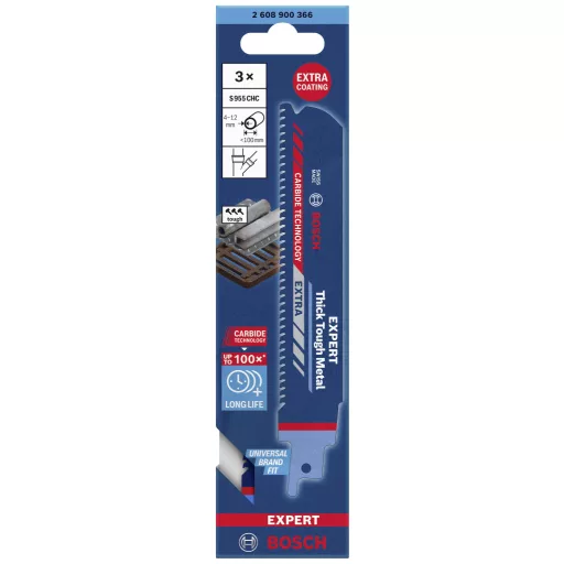 Bosch Accessories 2608900366 EXPERT ‘Thick Tough Metal’ S 955 CHC Säbelsägeblatt, 3 Stück Fűrészlap hossz 150 mm 3 db