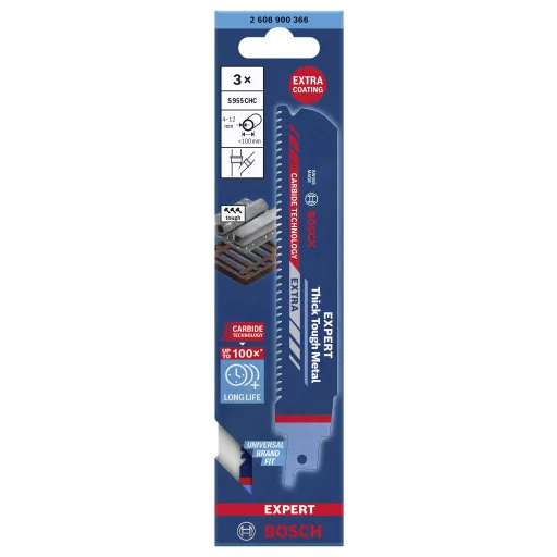 Bosch Accessories 2608900366 EXPERT ‘Thick Tough Metal’ S 955 CHC Säbelsägeblatt, 3 Stück Fűrészlap hossz 150 mm 3 db