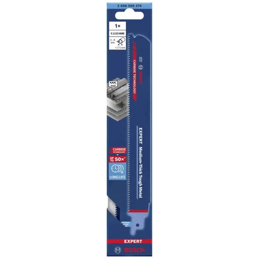 Bosch Accessories 2608900374 SZAKÉRTŐ Közepesen vastag kemény fém S 1155 HHM dugattyús fűrészlap, 1 db Fűrészlap hossz 225 mm 1 db