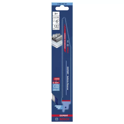 Bosch Accessories 2608900381 SZAKÉRTŐ Vehicle Rescue S 1157 CHM forgó fűrészlap, 3 db Fűrészlap hossz 225 mm 3 db