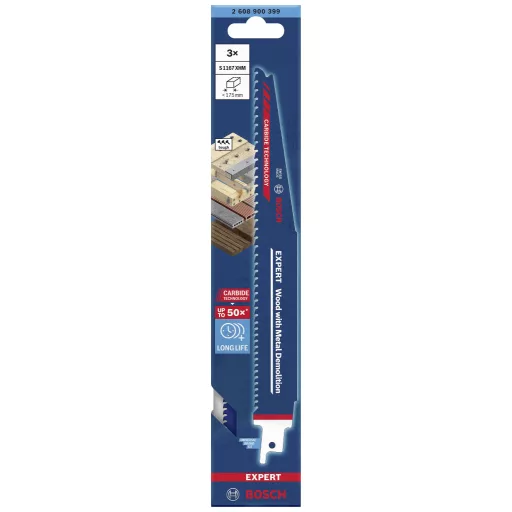 Bosch Accessories 2608900399 EXPERT Fa fémbontással S 1167 XHM Sabre fűrészlap, 3 db Fűrészlap hossz 225 mm 3 db