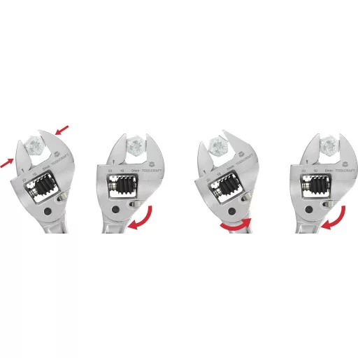 TOOLCRAFT TO-7165959 Állítható csavarkulcs racsni funkcióval Kulcsszélesség (metrikus) 0 - 26 mm