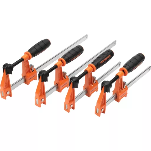 4 db közepes teherbírású acél bilincs készlet (2-15 cm, 2-30 cm) JORGENSEN 2391335 Szorítási szélesség (max.):30 mm Méret, hossz: 420 mm Visszavonás:30 cm