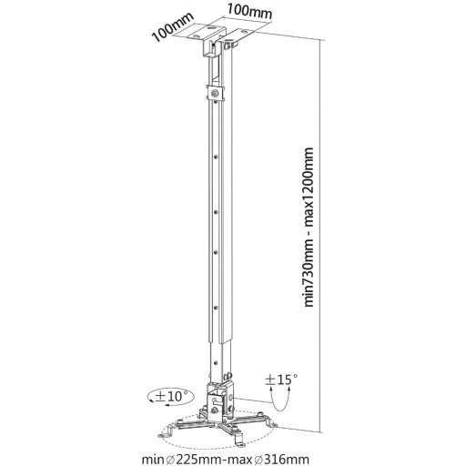 Reflecta Tapa Kivetítő mennyezeti tartó Padló/mennyezet távolsága (max.): 120 cm Fehér