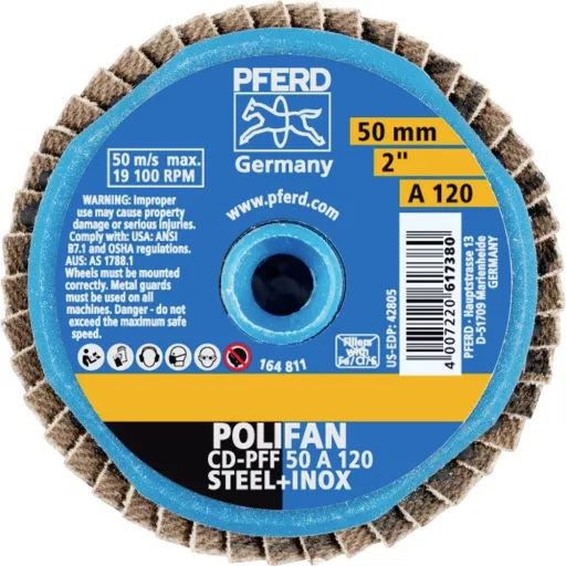 PFERD TOOLS 42719112 CD PFF 50 A 120 Felületcsiszoló korong Ø 50 mm Bronz, Titán, titán ötvözet, Vörösréz, Sárgaréz, Nemesacél, szürke-/gömbölyű öntöttvas,