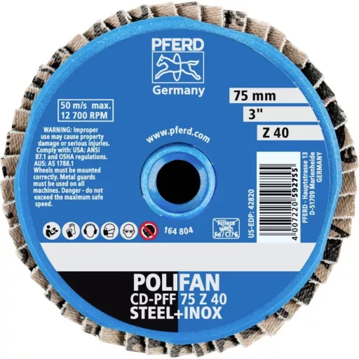 PFERD TOOLS 42719704 CD PFF 75 Z 40 Felületcsiszoló korong Ø 75 mm kobalt alapú ötvözet, Bronz, Titán, Vörösréz, Sárgaréz, Nemesacél, szürke-/gömbölyű