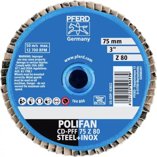 PFERD TOOLS 42719708 CD PFF 75 Z 80 Felületcsiszoló korong Ø 75 mm kobalt alapú ötvözet, Bronz, Titán, Vörösréz, Sárgaréz, Nemesacél, szürke-/gömbölyű