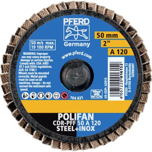 PFERD TOOLS 47202529 CDR PFF 50 A 120 Felületcsiszoló korong Ø 50 mm Bronz, Titán, titán ötvözet, Vörösréz, Sárgaréz, Nemesacél, szürke-/gömbölyű öntöttvas,