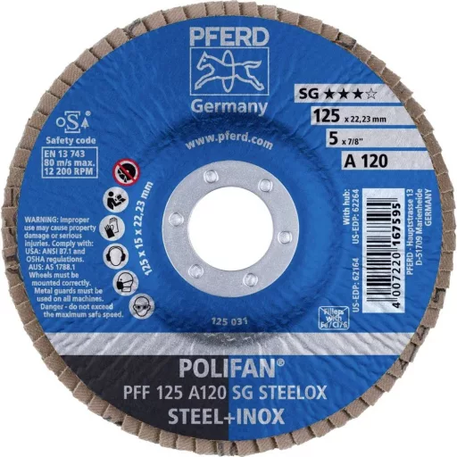 PFERD TOOLS 67649125 PFF 125 A 120 PSF STEELOX Felületcsiszoló korong Ø 125 mm Furat átmérő 22.23 mm Nemesacél, Acél 10 db