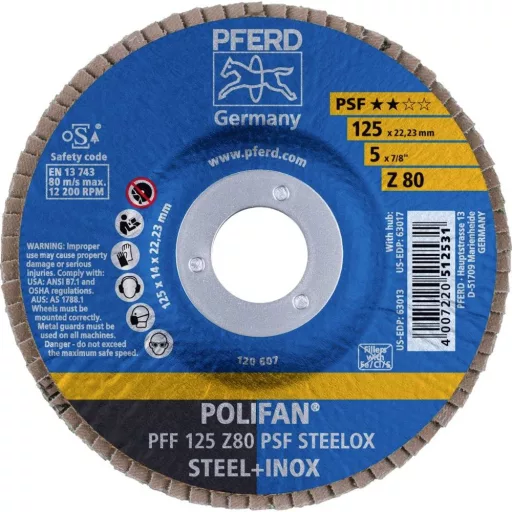 PFERD TOOLS 67668125 PFF 125 Z 80 PSF STEELOX Felületcsiszoló korong Ø 125 mm Furat átmérő 22.23 mm Nemesacél, Acél 10 db