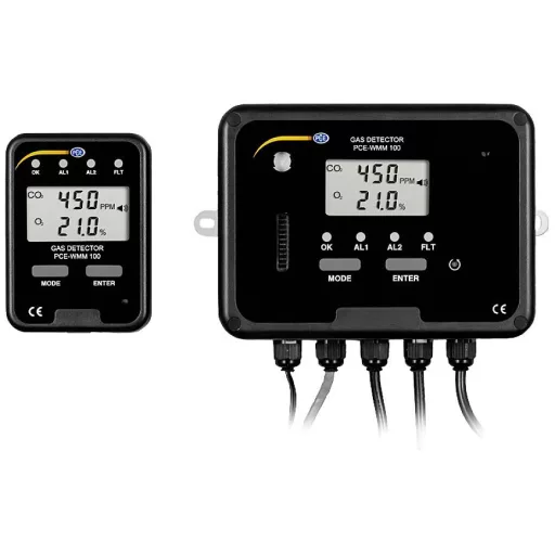 PCE Instruments Széndioxid mérő 0 - 50000 ppm Oxigénmérő készülék, Hőmérsékletmérő funkcióval, Falra szerelhető Kalibráció Gyári standard (tanúsítvány nélkül)