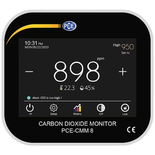 PCE Instruments Széndioxid mérő 0 - 9999 ppm USB csatlakozóval Kalibráció Gyári standard (tanúsítvány nélkül)