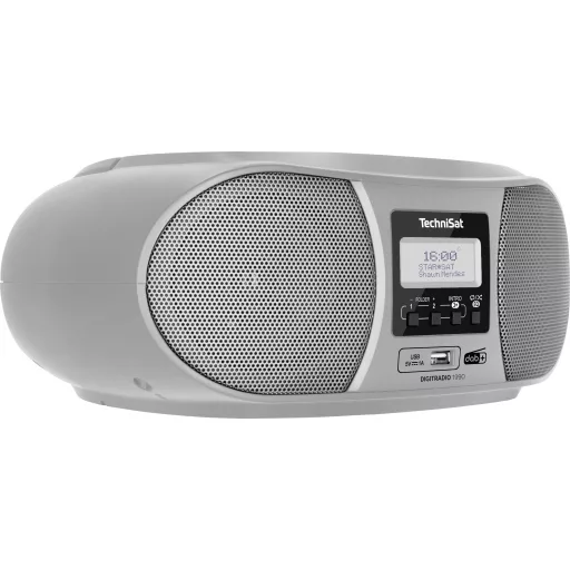 TechniSat DIGITRADIO 1990 CD-s rádió DAB+, URH AUX, Bluetooth®, CD, USB Akkutöltő funkció, Ébresztő funkció Ezüst