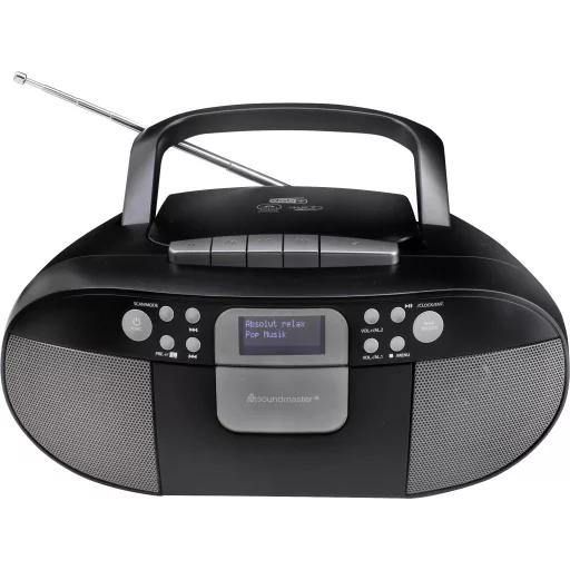 soundmaster SCD7800SW Kazettás rádió DAB+, URH AUX, CD, Kazetta, USB Ébresztő funkció Fekete