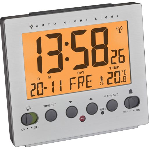 TFA Dostmann 60.2561.55 Rádiójel vezérlésű Ébresztőóra Ezüst Riasztási idők 1