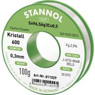   Stannol Kristall 600 Forrasztóón, ólommentes Tekercs Sn96,5Ag3Cu0,5 REL0 100 g 0.3 mm