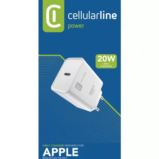 Cellularline ACHIPHUSBCPD20WW USB-s töltőkészülék 20 W 1x USB-C® Fehér Gyorstöltő