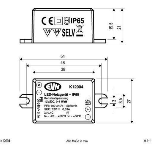 EVN K12004 LED transzformátor Állandó feszültségű 12 V/DC 1 db