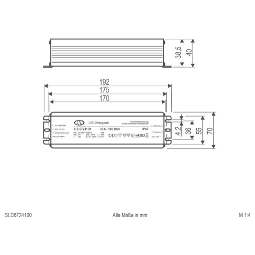 EVN SLD6724100 LED transzformátor Állandó feszültségű 24 V/DC Dimmelhető 1 db