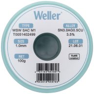  Weller T0051402499 Forrasztóón, ólommentes Tekercs, Ólommentes Sn3,0Ag0,5Cu 100 g 1 mm