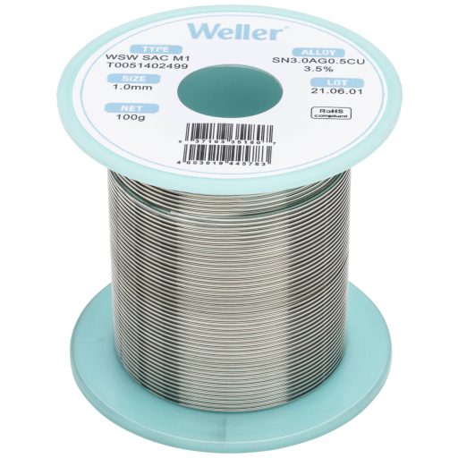 Weller T0051402499 Forrasztóón, ólommentes Tekercs, Ólommentes Sn3,0Ag0,5Cu 100 g 1 mm