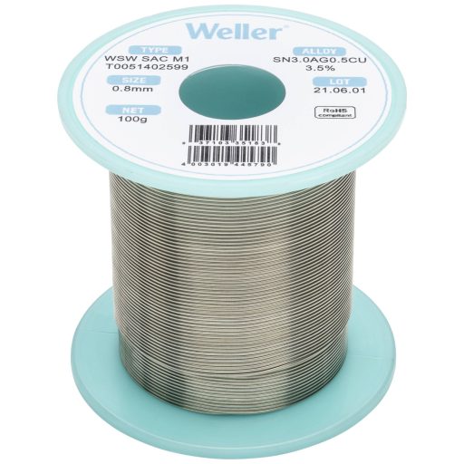Weller T0051402599 Forrasztóón, ólommentes Tekercs, Ólommentes Sn3,0Ag0,5Cu 100 g 0.8 mm