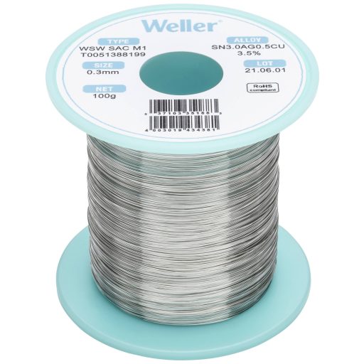 Weller T0051388199 Forrasztóón, ólommentes Tekercs, Ólommentes Sn3,0Ag0,5Cu 100 g 0.30 mm