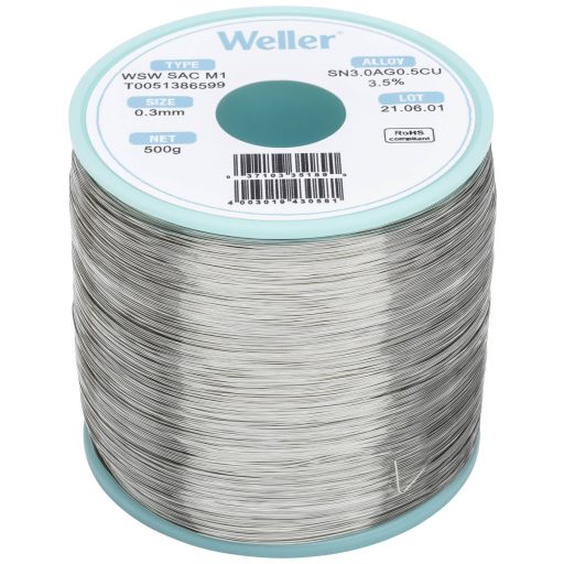 Weller T0051386599 Forrasztóón, ólommentes Tekercs, Ólommentes Sn3,0Ag0,5Cu 500 g 0.30 mm