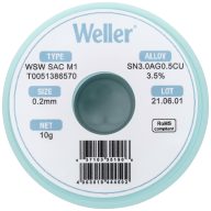   Weller T0051386570 Forrasztóón, ólommentes Tekercs, Ólommentes Sn3,0Ag0,5Cu 10 g 0.20 mm